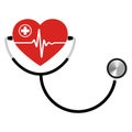 Health care logo illustration. Stethoscope with heart and pulse